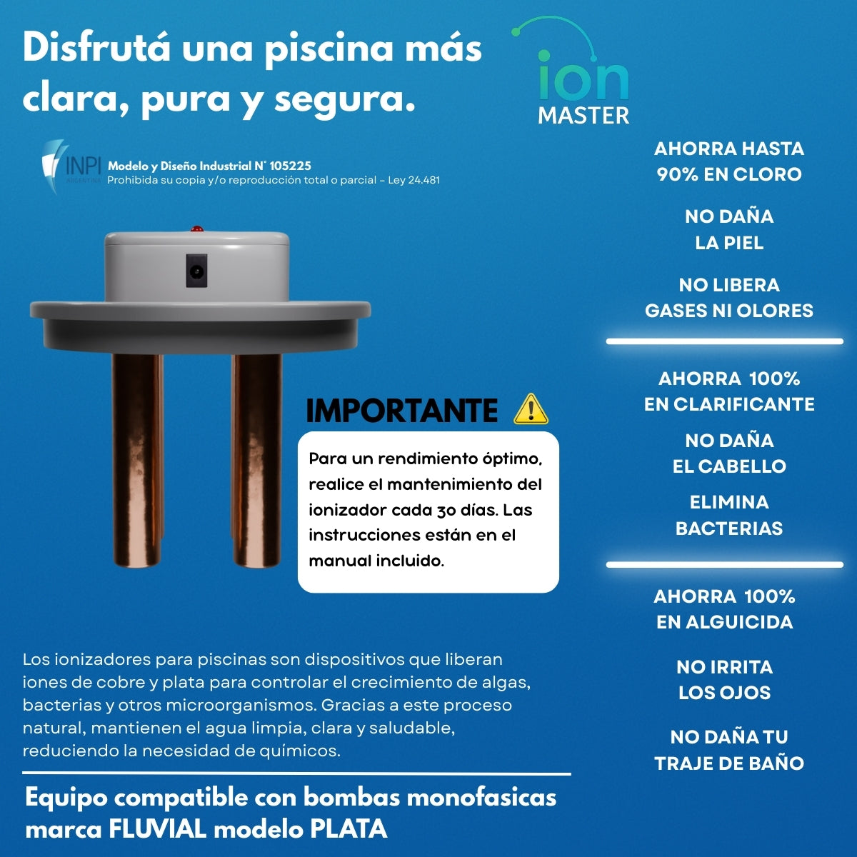 Ionizador Para Piscinas P/bombas Fluvial Plata